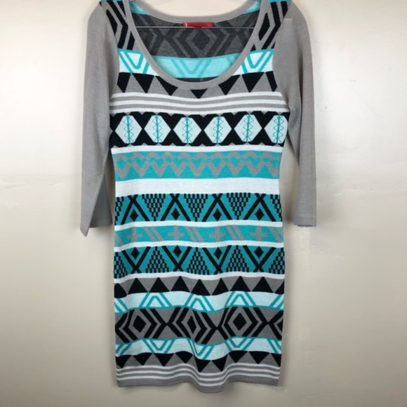 LIV Dresses & Skirts - LIV Aztec Sweater Dress in Blue & Gray Size Small